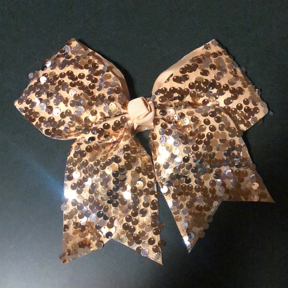 Yellow Gold sequins bow cheer dance spirit sparkly ribbon bow